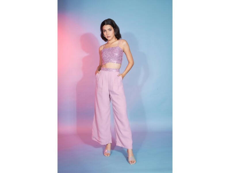 Pink Georgette Sequence With Thread Designer Co-Ord Set - Flory - Swadesiicart
