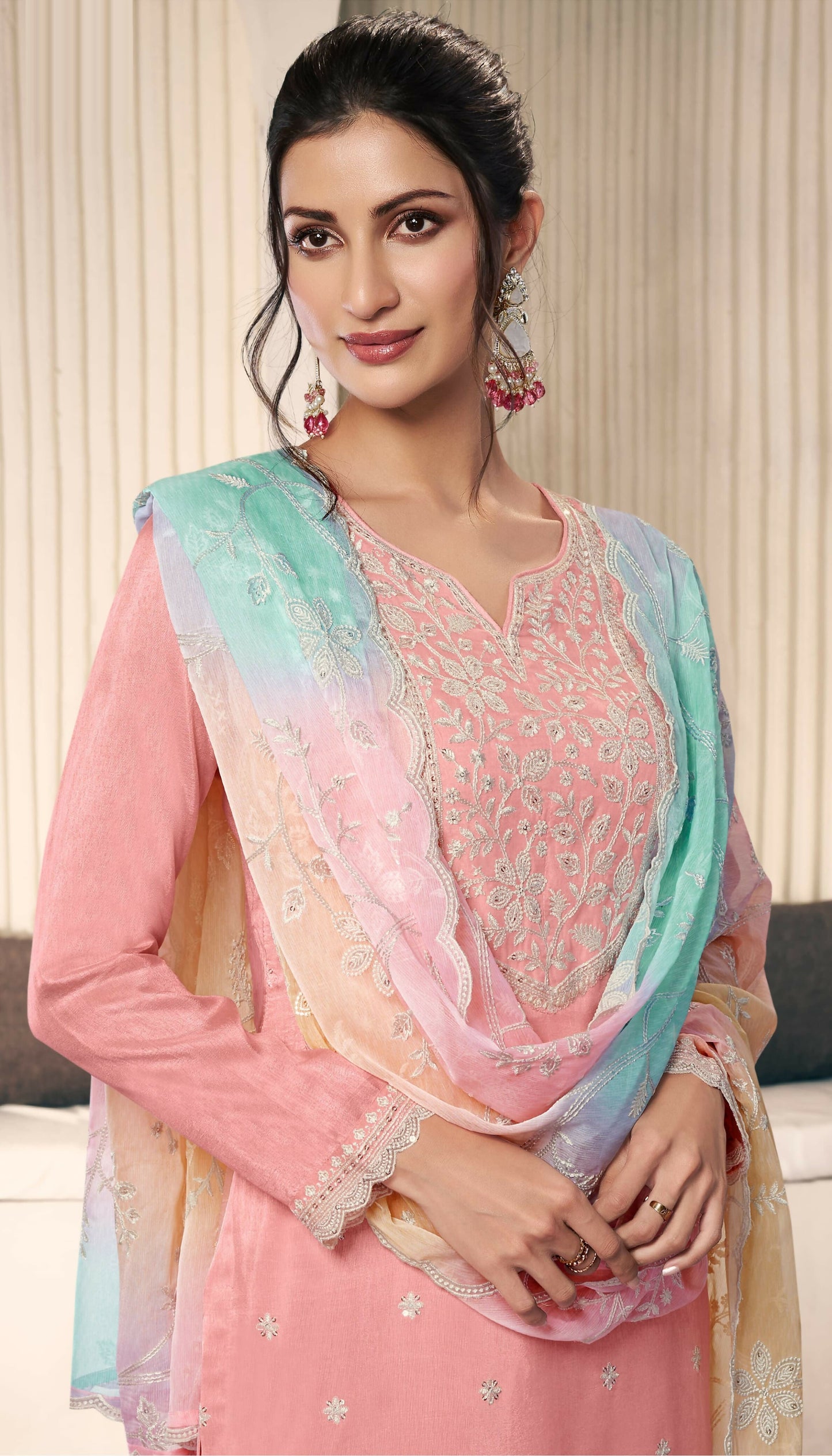 Anaita Peach Embroidered Silk Stitched Salwar Suit