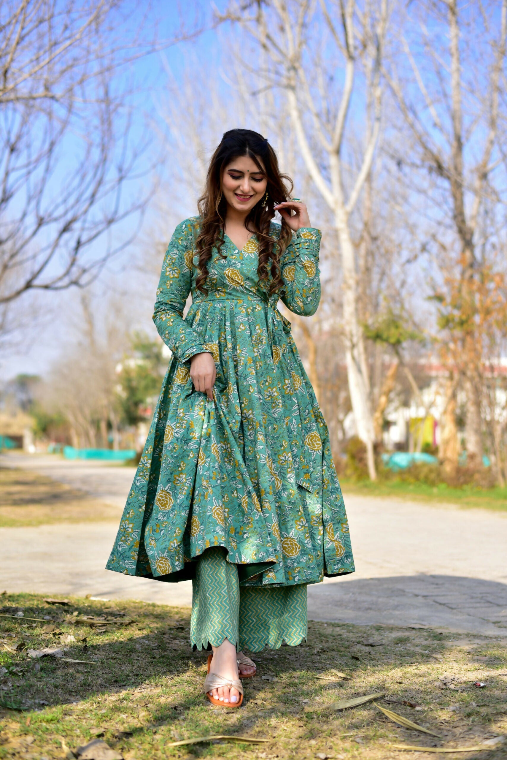 Jyoti Fashion Women's Sea Green Cotton Silk Heavy Digital Printed Kurta Plazo Set | Swadesiicart