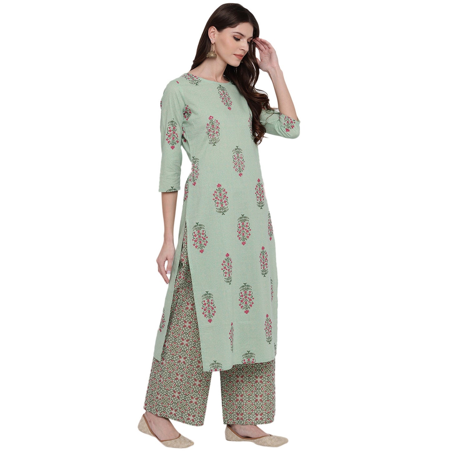 NOZ2TOZ Women Light Green Cotton Kurta (1Pc) - Noz2Toz