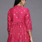 Ahalyaa Womens Pink Chanderi Printed Angrakha Style Tunic | Swadesiicart