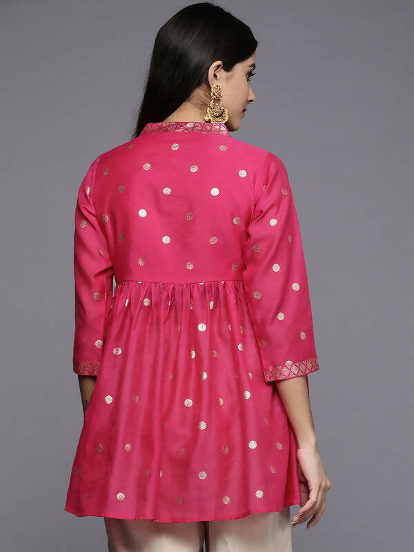 Ahalyaa Womens Pink Chanderi Printed Angrakha Style Tunic | Swadesiicart