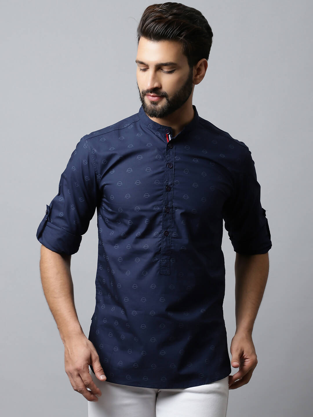 Even Apparels Navy blue Color Pure Cotton Men's Kurta With Band Collar (PRT1184) | Swadesiicart