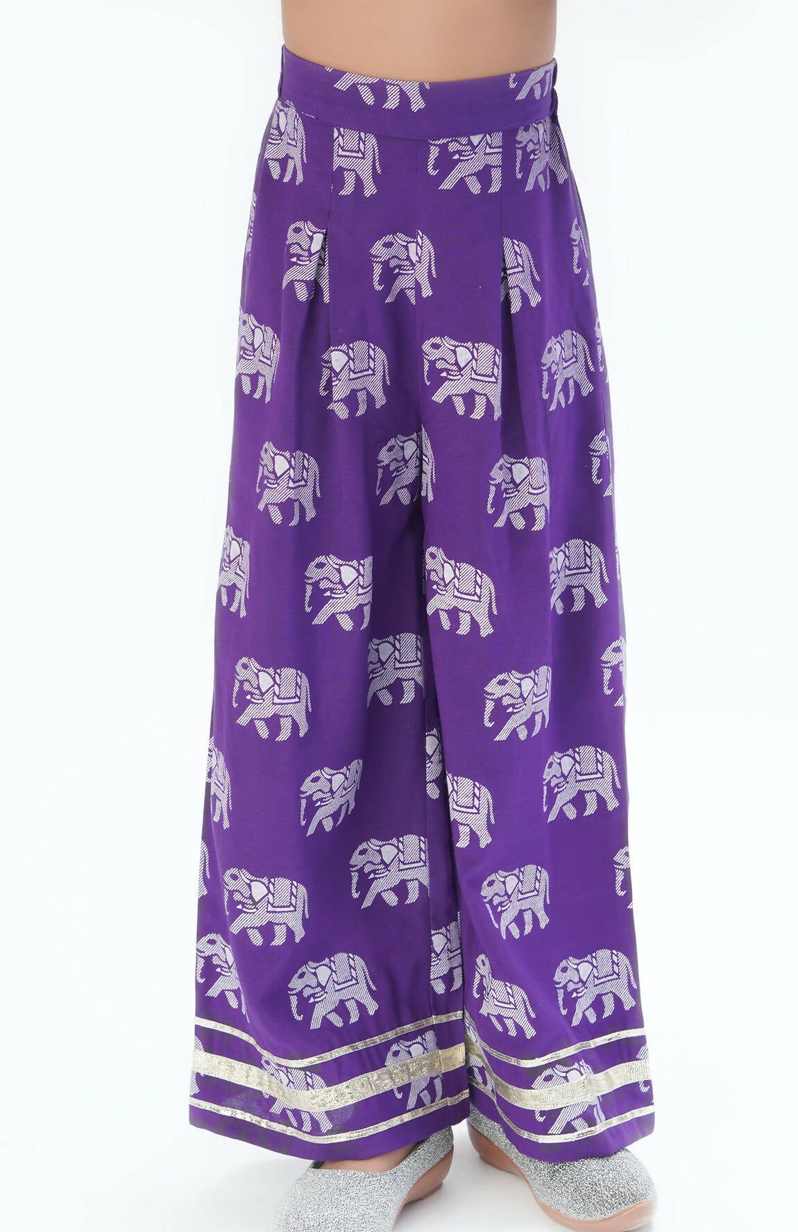 Lil Drama Trunk Tales Girls Purple Crop Top With Pants Co-Ordinate Set - Swadesiicart
