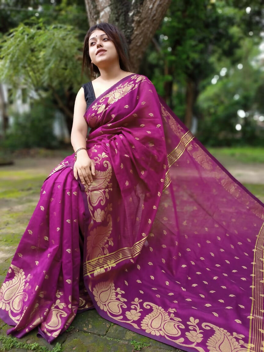 Exclusive Collection Purple Beautiful Cotton Silk Saree - Swadesiicart
