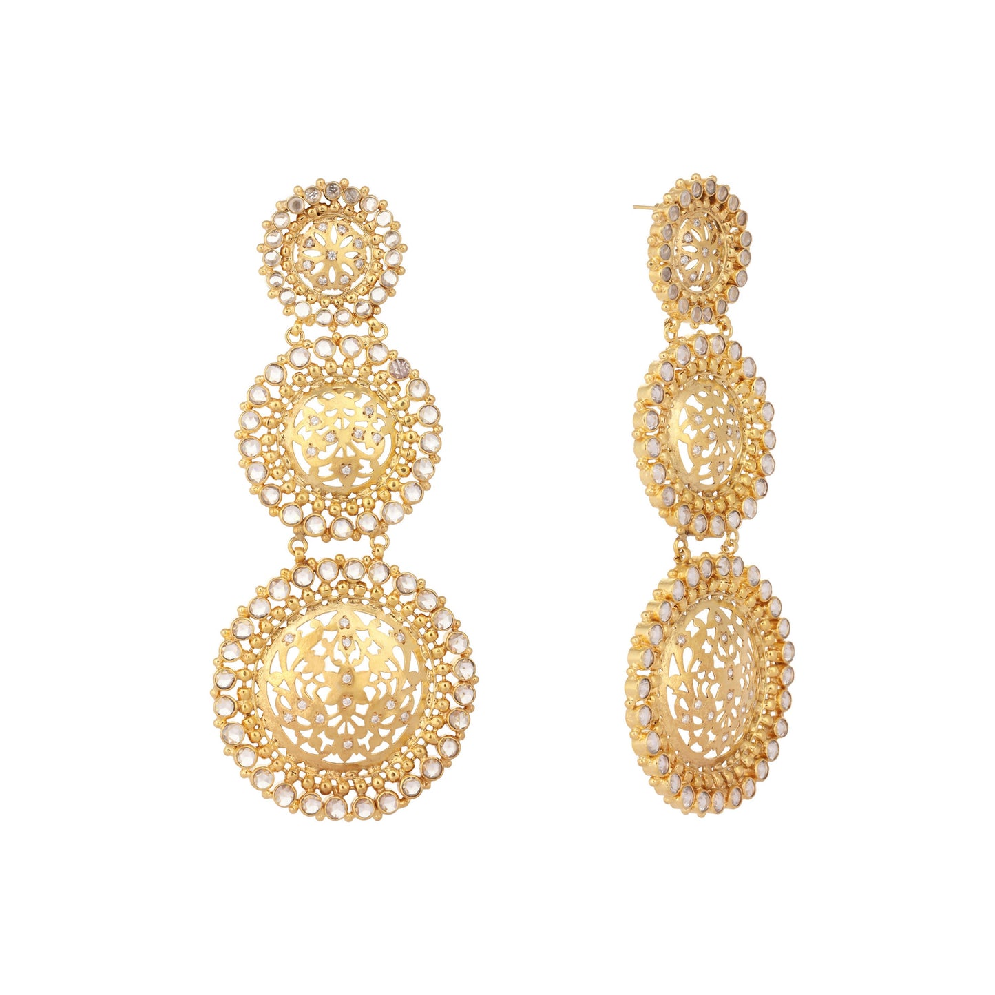 Nuyug 22K Gold Plated Stone Studded Contemporary Shaped Drop Earrings | Swadesiicart
