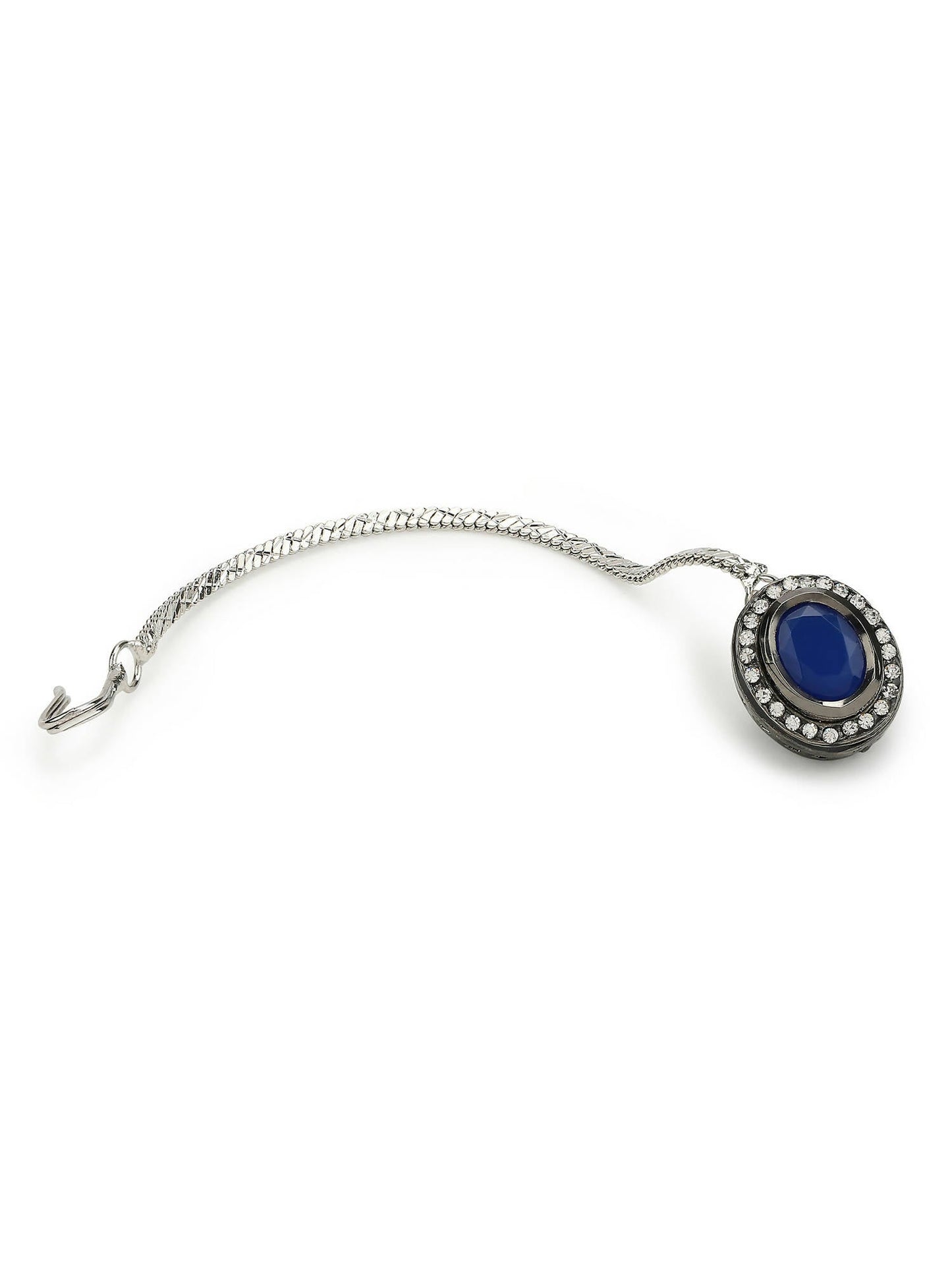 Women's Blue Silver-Toned Kundan Studded Maang Tikka - Ruby Raang | Swadesiicart