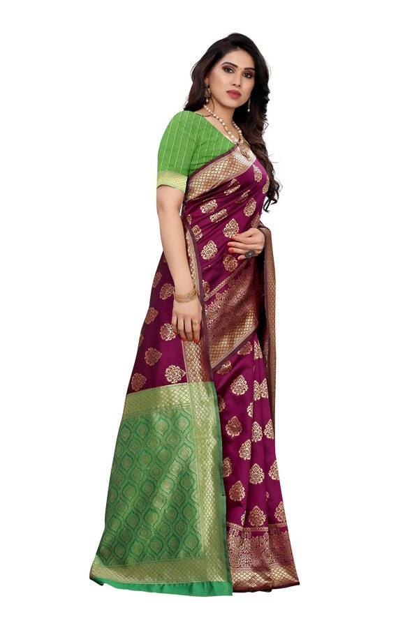 Vamika Banarasi Jacquard Weaving Wine Saree (Dangal Wine) | Swadesiicart