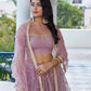 Aastha Fashion Dusty Pink Butterfly Net Tone To Tone Cotton Thread Work And Sequence Work Embroidery Wedding Wear Lehenga Choli