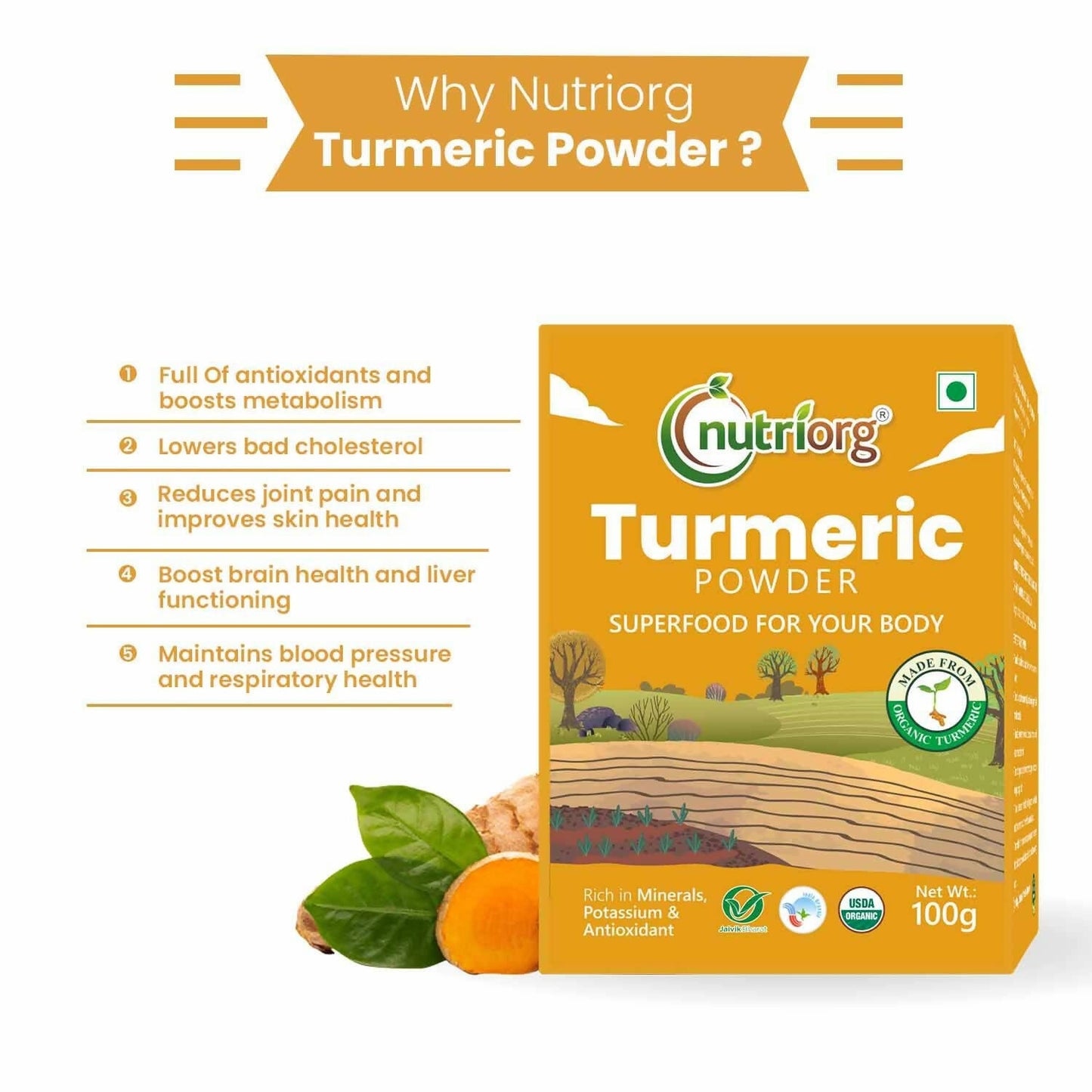 Nutriorg Certified Organic Turmeric Powder - Swadesiicart