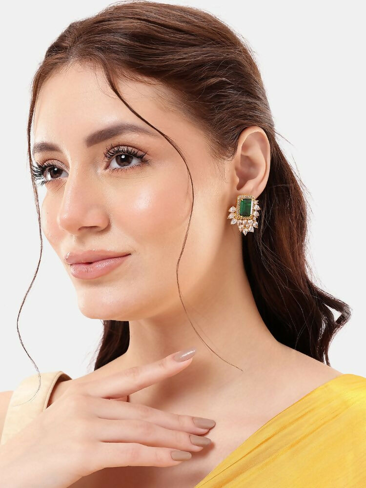 Nuyug 22K Gold Plated Emerald Fern Muse Stud Earrings | Swadesiicart