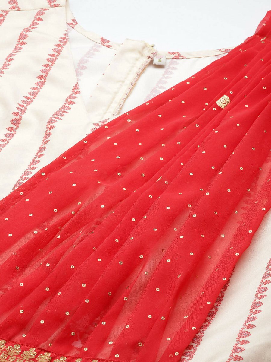 Ahalyaa Off White & Red Printed Basic Jumpsuit - Swadesiicart