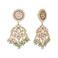 Nuyug 22K Gold Plated Traditional Kundan Studded Contemporary Dangler Earrings with Pearl and Green Bead Accents | Swadesiicart