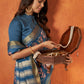 Blue Rangkat and Crepe Silk Floral Saree With Unstitched Blouse Piece - Mohmanthan Royal Saachi