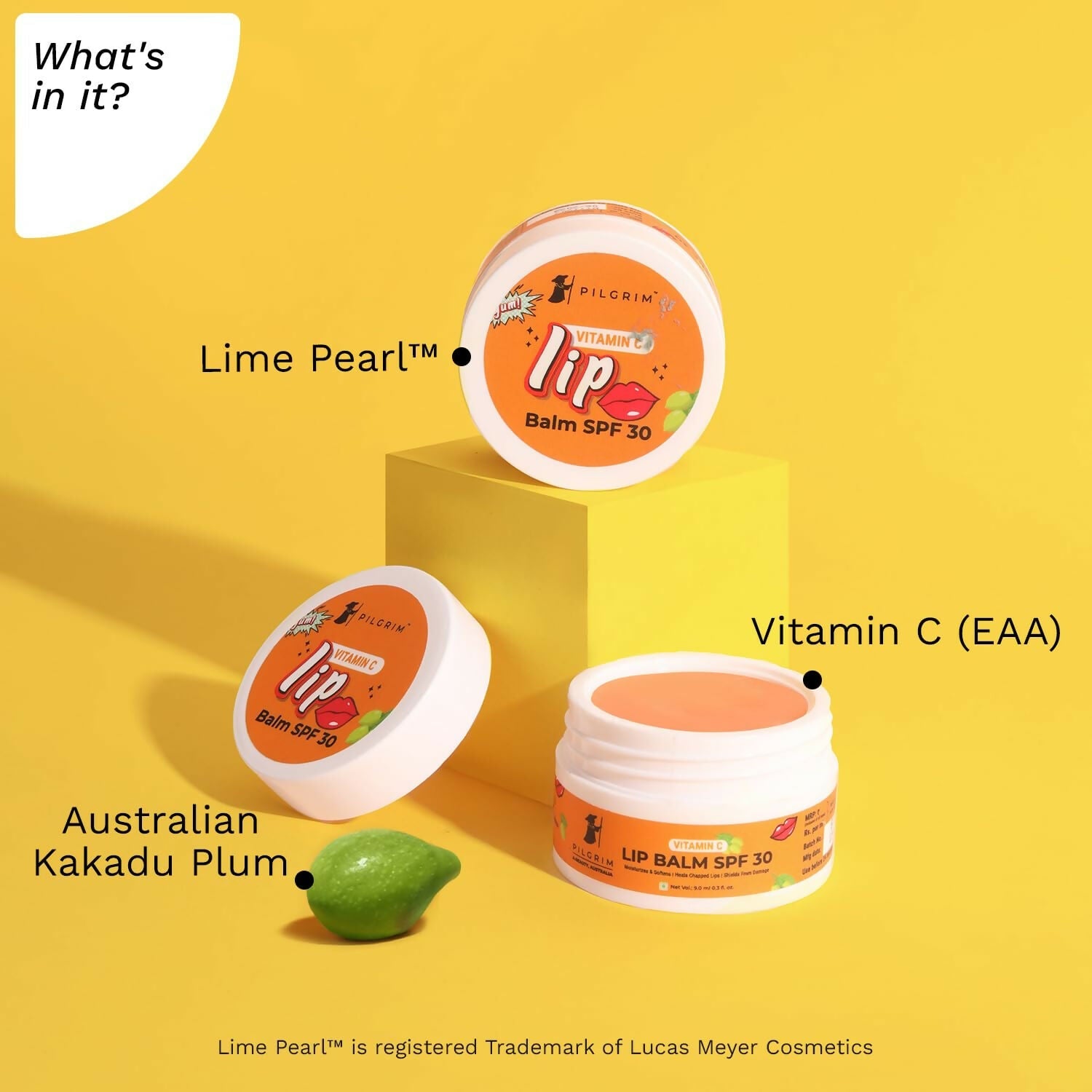 Pilgrim Vitamin C Lip Balm SPF 30 with Australian Kakadu Plum & Shea Butter For Smooth Soft Lips, Soothing & Hydrating Dry & Chapped Lips - Swadesiicart