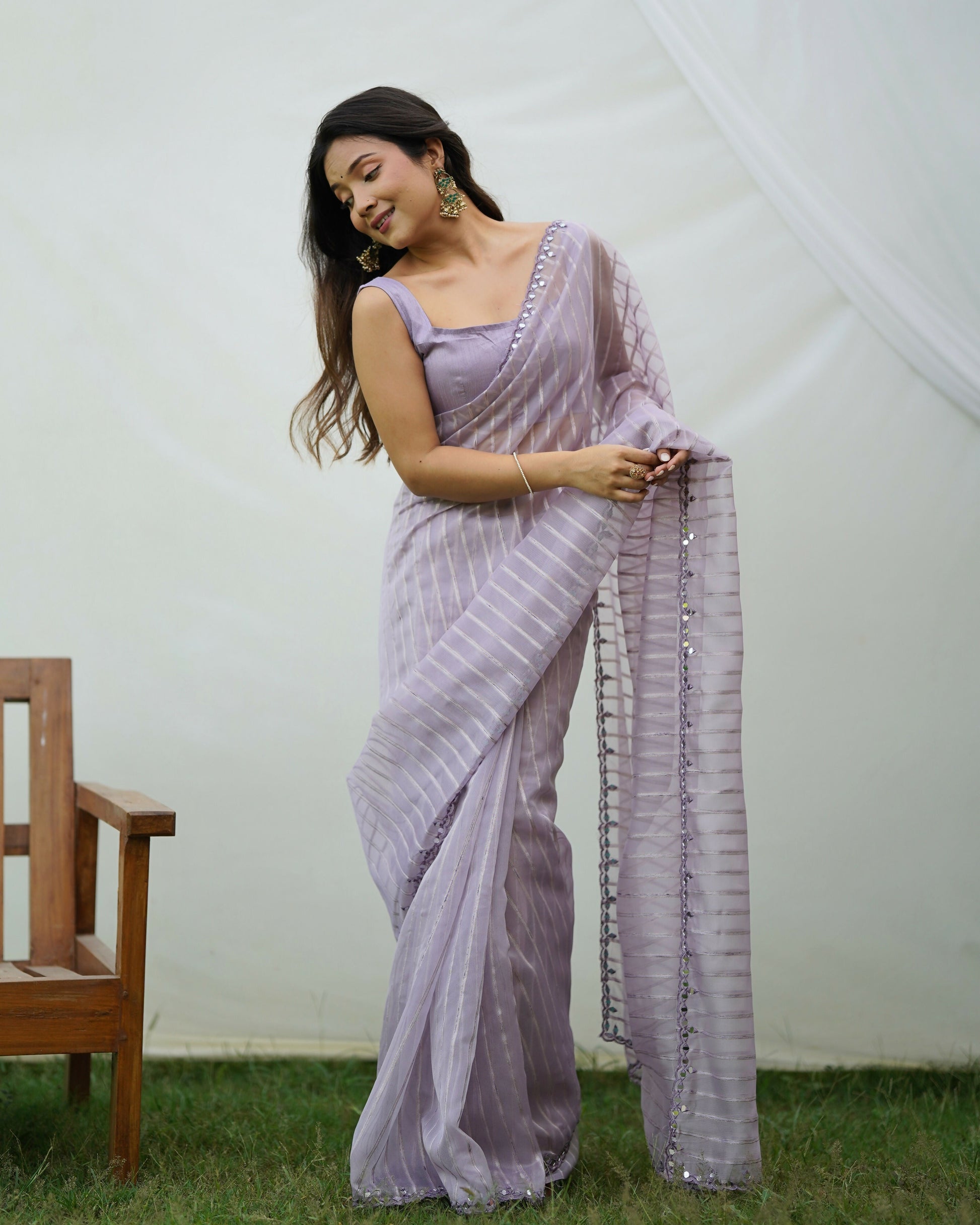 Vamsee Vijaysitara Lavender Organza Saree - Swadesiicart