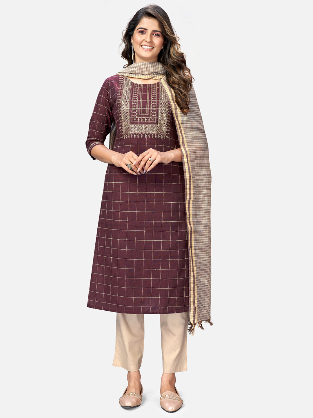NOZ2TOZ Women Purple Cotton Kurta With Pant & Dupatta (3Pcs Set) - Noz2Toz