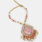 NVR Women & Men Set of 2 Pink Lotus Shape Kundan Stone-Studded & Beaded Bhaiya Bhabhi Rakhi With Roli Chawal | Swadesiicart