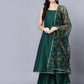 Myshka Women Green Ethnic Motifs Yoke Design Panelled Kurti with Sharara With Dupatta | Swadesiicart