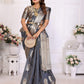 Aastha Fashion Grey Soft Organza Silk Weaving Saree