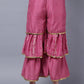 Myshka Stylish Pink Sleeveless Women's Kurta Sharara with Dupatta Set | Swadesiicart