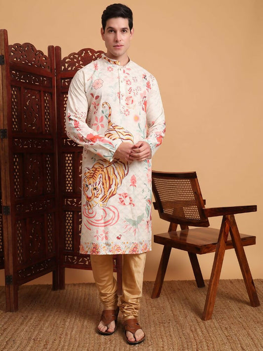 Off White Cotton Printed Chikankari Embroidery Work Kurta - Mahotsav | Swadesiicart