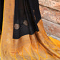 Joban Fashion Black Crepe Chiffon Pure Handloom Banarasi Silk Saree | Swadesiicart