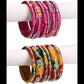 Afast Bridal Wedding & Party Fashionable Colorful Glass Bangle/Kada Set, Pack Of 12 - Pink, Yellow - Afast Enterprises