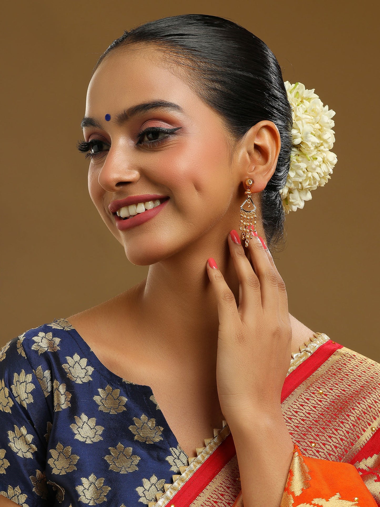 Ruby Raang Gold Dangler Earrings | Swadesiicart