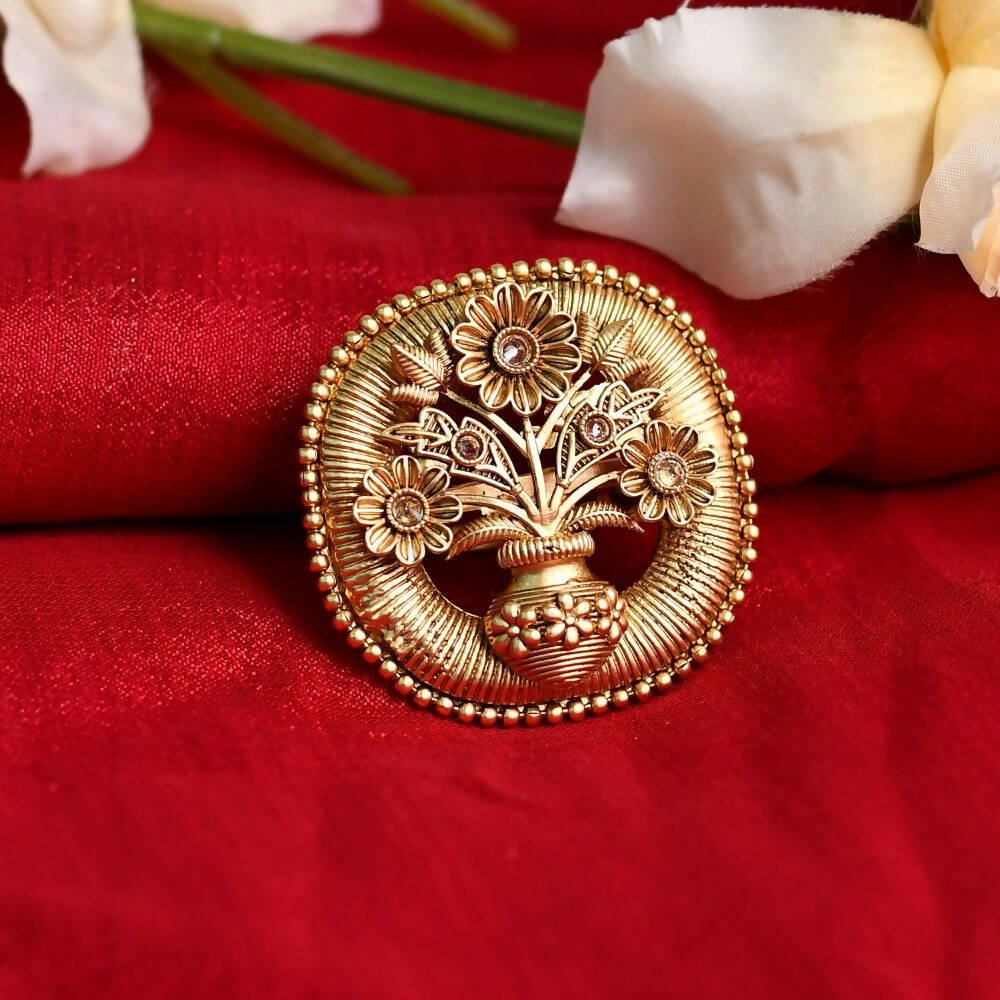 Mominos Fashion Joharkamal Gold-Polished Stone Studded Adjustable Finger Ring - Design 15 | Swadesiicart