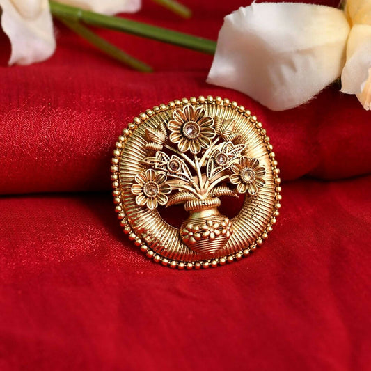 Mominos Fashion Joharkamal Gold-Polished Stone Studded Adjustable Finger Ring - Design 15 | Swadesiicart