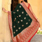 Joban Fashion Emerald Green Crepe Chiffon Pure Handloom Banarasi Silk Saree | Swadesiicart