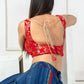 Amodini Designer Studio Women's Banarsi Brocade Sleeveless Red Blouse