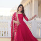 Jyoti Fashion Women's Rani Pink Faux Blooming Sequins Zari Embroidered Anarkali Dress with Dupatta | Swadesiicart
