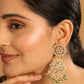Nuyug 22K Gold Plated Traditional Kundan Studded Contemporary Dangler Earrings with Pearl and Green Bead Accents | Swadesiicart