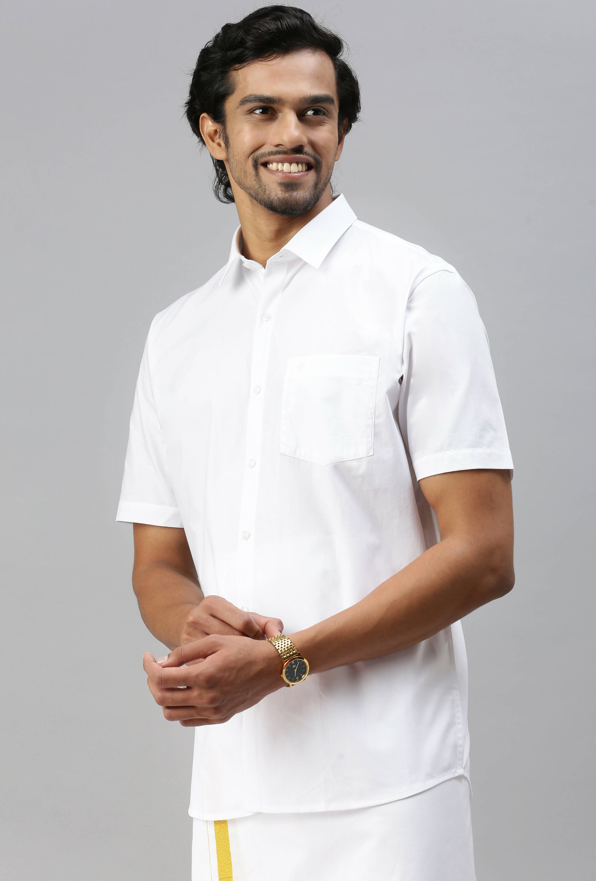 Ramraj Cotton Mens Half Sleeve Formal 100 % Cotton White Shirt | Swadesiicart
