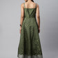 Ahalyaa Women Olive Poly Silk Silver Foil Printed Dress | Swadesiicart