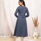 FIORRA Women's Floral Printed Navy Blue Cotton A-Line Kurta - Swadesiicart