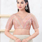 Joban Fashion Peach Jacquard Elbow Sleeveless Back Open Blouse - Swadesiicart