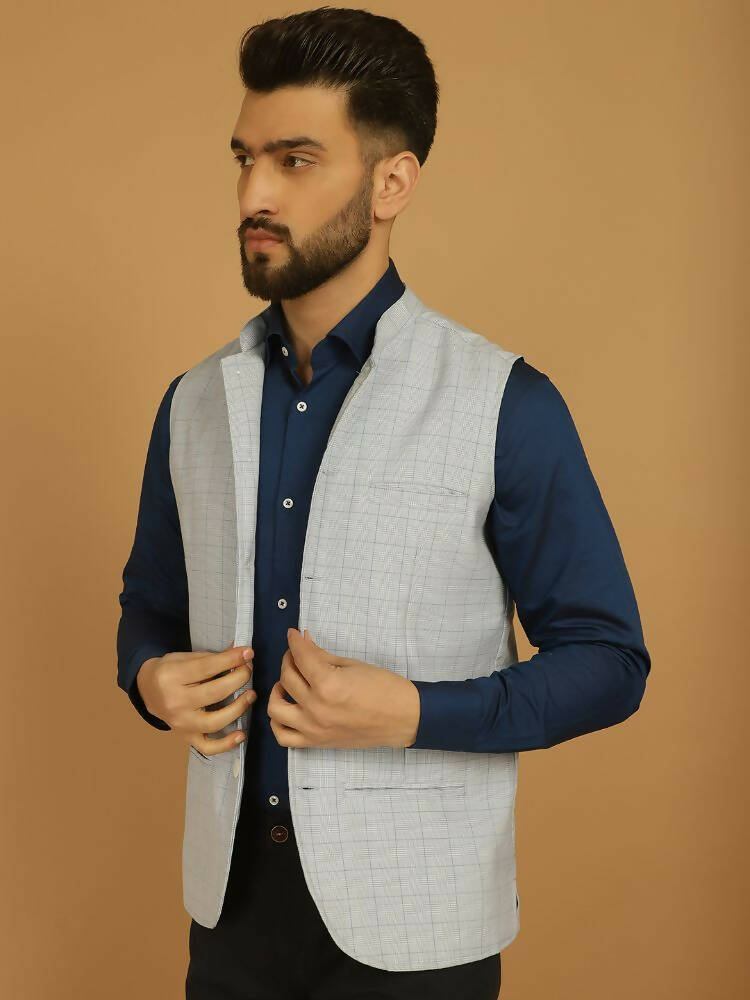 Even Apparels Nehru Jacket With Welt Pockets - Blue | Swadesiicart