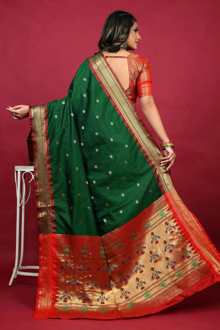 Jyoti Fashion Women's Bottle Green Paithani Silk Zari Woven Saree with Blouse | Swadesiicart
