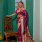Vishnu Weaves Women's Wine Paithani Silk Zari Woven Saree with Unstitched Blouse - Swadesiicart