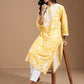 Ode by House of Pataudi Women Geometric Embroidered Flared Sleeves Chikankari Kurta | Swadesiicart