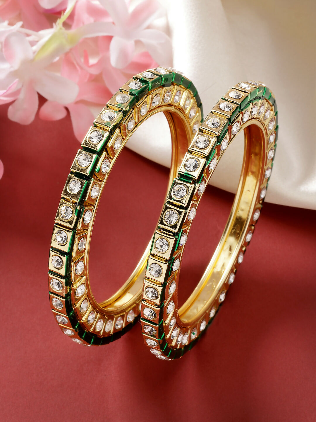 NVR Women's Set Of 2 Gold-Polished Kundan-Studded Bangles - Swadesiicart