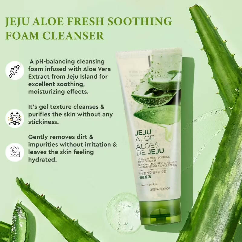 The Face Shop Jeju Aloe Fresh Soothing Foam Cleanser - Korean Skincare | Swadesiicart