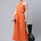Ahalyaa Womens Orange Crepe Gold Stripped Print Jumpsuit - Swadesiicart