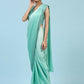 Sea Green Ombre Satin Georgette Plain Ready to wear Saree with stitched Blouse - Vrinda | Swadesiicart