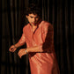Red viscose Chikankari Embroidery Work Men's Traditional Kurta Set - Mahotsav | Swadesiicart