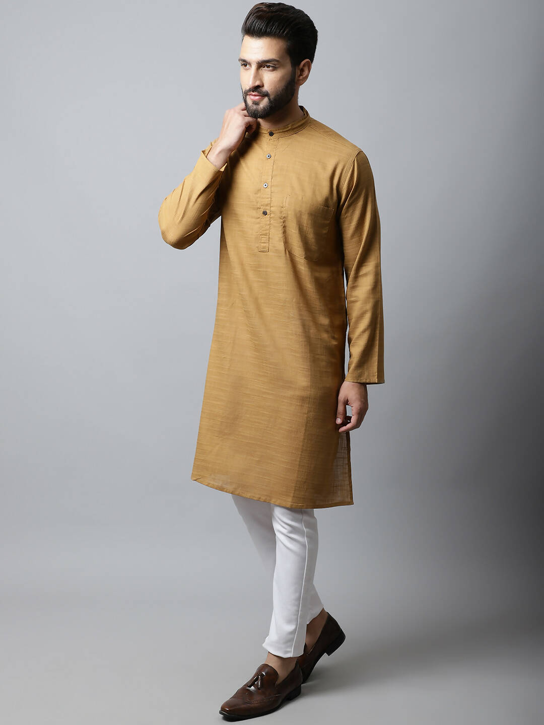 Even Apparels Brown Color Pure Cotton Men's Kurta With Band Collar (SLD1177) | Swadesiicart