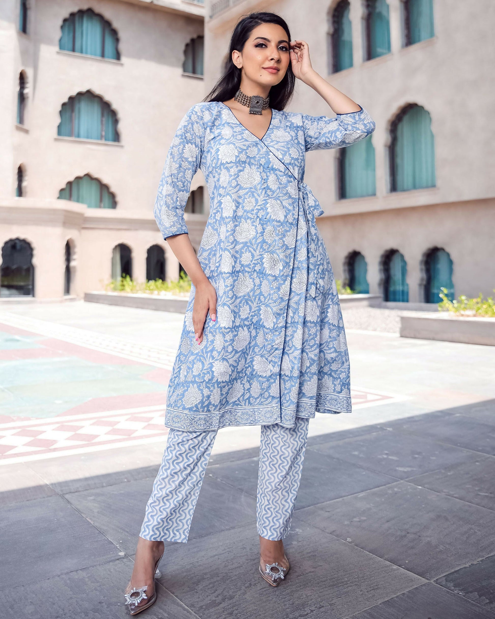 Jyoti Fashion Women's Sky Blue Pure Muslin Heavy Digital Printed Kurta Pant Set | Swadesiicart